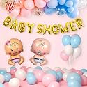 HK Balloons Baby Shower Decoration Kit for Baby Girl & Boy | 37 Pcs Combo Set with Balloons, Backdrop & Foil Letter Balloons for Pregnancy Photoshoot, Welcome Baby & Celebration Decorations