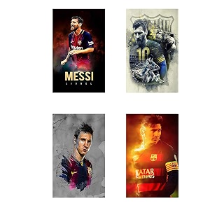 hk prints lionel messi set of 4 combo flex poster for room 18x24-inch waterproof rolled - multicolour-f-9