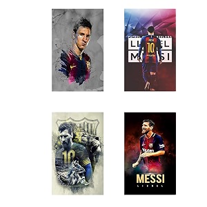 hk prints lionel messi set of 4 combo poster for room 12x18-inch waterproof rolled - multicolour-f-8