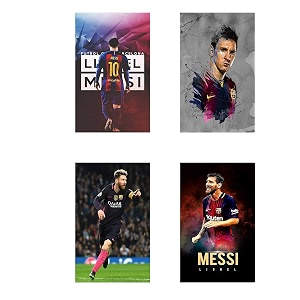 hk prints lionel messi set of 4 combo poster for room 12x18-inch waterproof rolled - multicolour-f-7