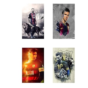 hk prints lionel messi set of 4 combo poster for room 12x18-inch waterproof rolled - multicolour-f-10