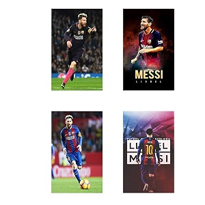 hk prints lionel messi set of 4 combo poster for room 12x18-inch waterproof rolled - multicolour-f-6