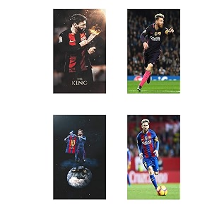 hk prints lionel messi set of 4 combo flex poster for room 24x36-inch waterproof rolled - multicolour-f-4
