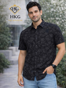 HKG Men Floral Print Casual Black Shirt