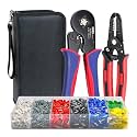 HKS Ferrule Crimping Tool Kit - Square Ferrule Crimper Plier (AWG 23-7) with Wire Stripper &amp; 1900pcs Wire End-Sleeves Terminals Kit