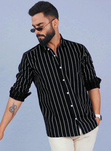 HKV FASHION Men Striped Casual Black White