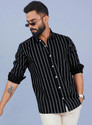 HKV FASHION Men Striped Casual Black White
