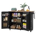 HLR Kitchen Island with Storage, Black Rolling Kitchen Island on Wheels with Drop-Leaf Bar Countertop, Island Table for Kitchen with Side Open Spice Rack and Tower Rack, Extra Storage for Kitchen