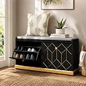 HLR Shoe Storage Bench with 2 Flip Drawer & Padded Cushion Seat