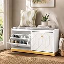 HLR Shoe Storage Bench with 2 Flip Drawer &amp; Padded Cushion Seat