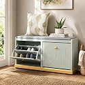 HLR Shoe Storage Bench with 2 Flip Drawer & Padded Cushion Seat