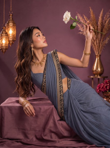 hnc retail printed bollywood lycra blend chiffon saree
