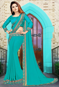 hnc retail embellished embroidered floral print geometric print solidplain bollywood lycra blend chiffon saree green