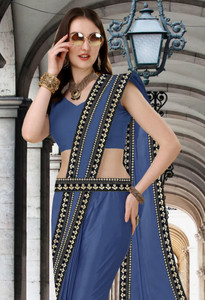 hnc retail temple border solidplain bollywood lycra blend chiffon saree grey