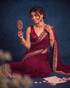 hnc retail printed bollywood lycra blend chiffon saree