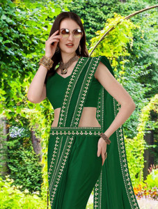 hnc retail temple border solidplain bollywood lycra blend chiffon saree