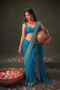 hnc retail printed bollywood lycra blend chiffon saree