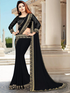 hnc retail solidplain bollywood lycra blend chiffon saree