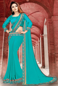 hnc retail solidplain geometric print woven bollywood lycra blend chiffon saree green