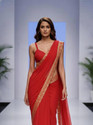 HNC Retail Temple Border Bollywood Lycra Blend, Chiffon Saree (Red)