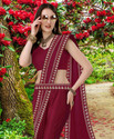 HNC Retail Temple Border, Solid/Plain Bollywood Lycra Blend, Chiffon Saree (Maroon)
