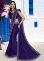 HNC Retail Temple Border, Solid/Plain Bollywood Lycra Blend, Chiffon Saree (Blue)