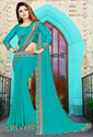HNC Retail Embellished, Embroidered, Floral Print, Geometric Print, Solid/Plain Bollywood Lycra Blend, Chiffon Saree (Green)