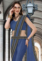 HNC Retail Temple Border, Solid/Plain Bollywood Lycra Blend, Chiffon Saree (Grey)