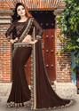 HNC Retail Solid/Plain, Embroidered, Woven Bollywood Lycra Blend, Chiffon Saree (Brown)
