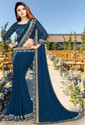 HNC Retail Solid/Plain, Embroidered Bollywood Lycra Blend, Chiffon Saree (Dark Blue)