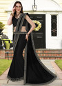 HNC Retail Temple Border, Solid/Plain Bollywood Lycra Blend, Chiffon Saree (Black)