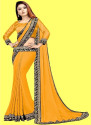 HNC Retail Temple Border Bollywood Lycra Blend, Chiffon Saree (Yellow)
