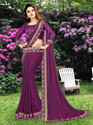 HNC Retail Printed Bollywood Lycra Blend, Chiffon Saree (Purple)