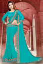 HNC Retail Solid/Plain, Geometric Print, Woven Bollywood Lycra Blend, Chiffon Saree (Green)