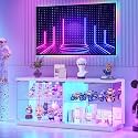HNEBC 47.2" Glass Display TV Cabinet with Power Strip for Living Room