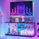 HNEBC 47.2" Glass Display TV Cabinet with Power Strip for Living Room,Black