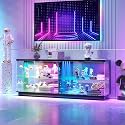 HNEBC 59" Glass Display TV Cabinet with Power Strip for Living Room,Black