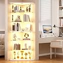HNEBC 6-Tier Corner Display Cabinet with Glass Doors for Collectible,White