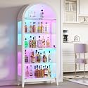 HNEBC Arched Display Cabinet with Glass Doors&amp; Music Sync Lights,White