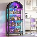 HNEBC Arched Display Cabinet with Glass Doors&amp; Music Sync Lights,Black