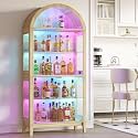 HNEBC Arched Display Cabinet with Glass Doors& Music Sync Lights,Natural