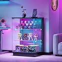 HNEBC Glass Display Cabinet with USB Charging Station&amp;LED Lights,Black