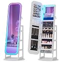 HNEBC LED Full Length Mirror with Stand, Lockable 360 Jewelry Cabinet,White