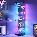 HNEBC Lighted Glass Display Cabinet with Doors for Collectibles,Black