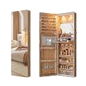 HNEBC Over the Door Jewelry Organizer with LED Lights, 47.2" Full Length Mirror with Storage, Wall Mounted Jewelry Armoire, Hanging Mirror with 2 Drawers,Lokable,3 Shelves(Wood)