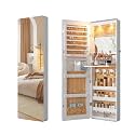 HNEBC Over the Door Jewelry Organizer with LED Lights, 47.2" Full Length Mirror with Storage, Wall Mounted Jewelry Armoire, Hanging Mirror with 2 Drawers,Lokable,3 Shelves-White