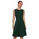 Hobemty Women's A-Line Dress Sleeveless Zip Up Office Work Flare Pleated Dresses with Belted