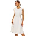 Hobemty Women's A-Line Dress Sleeveless Zip Up Office Work Flare Pleated Dresses with Belted