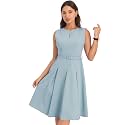 Hobemty Women's A-Line Dress Sleeveless Zip Up Office Work Flare Pleated Dresses with Belted