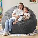 Hobestluk Oversized Bean Bag Chair Teardrop Shape with Filling, 4.5FT Grey
